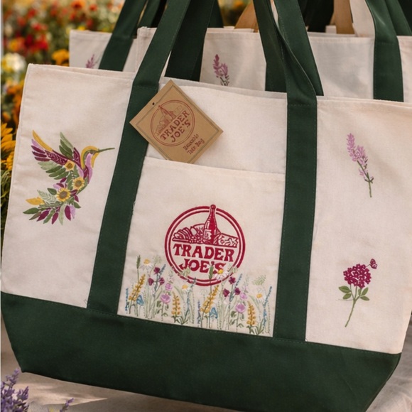 Embroidered Trader Joe’s Canvas Tote | Boho Reusable Market Bag | Gift Idea - Picture 4 of 9